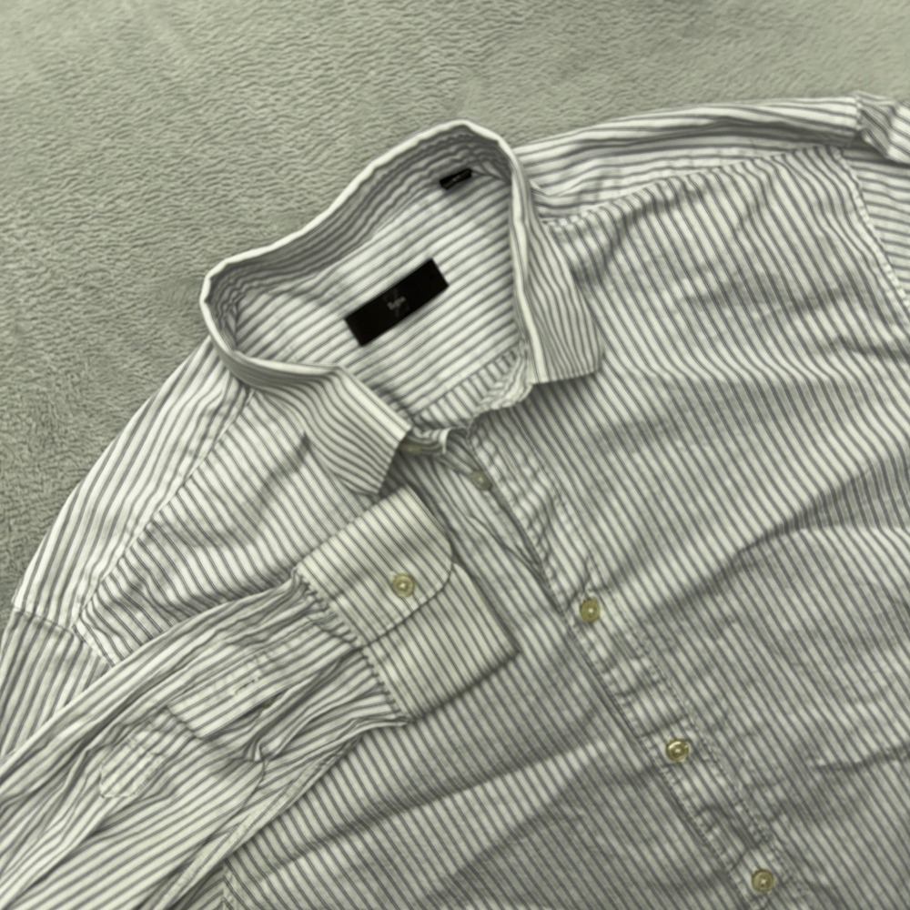 Zegna Button Up Shirt Mens 17 White Blue Striped Long Sleeve Dress Shirt